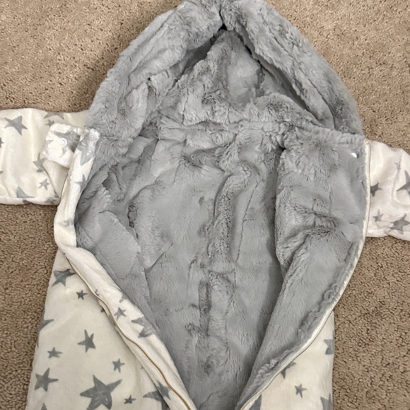 Minky Couture Starry Night Hooded Baby Footie - Picture 3 of 4